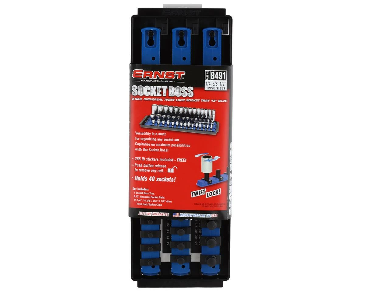 Ernst Manufacturing 13" 3 Rail Twist Lock Socket Boss (Blue) (1/4, 3/8 & 1/2") 2 Ernst Manufacturing 13" 3 Rail Twist Lock Socket Boss (Blue) (1/4, 3/8 & 1/2") - Image 2